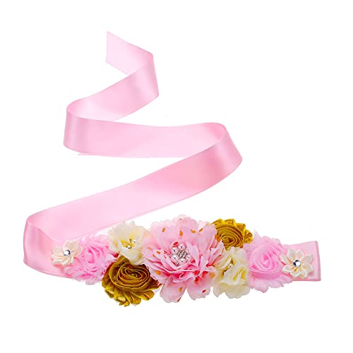 Maternity Sash Belt with Flowers Pearls Rhinestone for Wedding Bride/Baby Shower Dress2