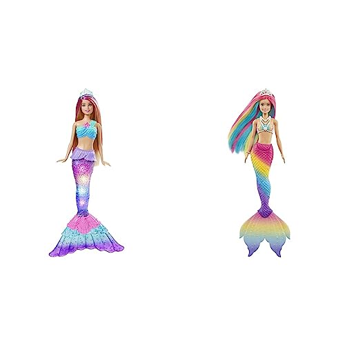 Barbie Poupée Sirène Dreamtopia Blonde Scintillante, 30 Cm, avec Fonction Lumineuse & Dreamtopia Sirène Magique Arc-en-Ciel, Poupée Sirène Changeant De...