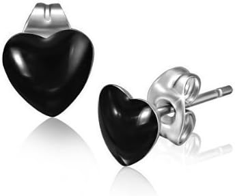 Urban Male Black Resin & Stainless Steel Heart Stud Earrings 7mm