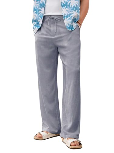 Image of GRECIILOOKS Men's Linen Trousers | Loose Fit Linen-Cotton Casual Pants for Men | Relaxed Office Wear Formal Trousers for Men | Stylish Beige & Pants