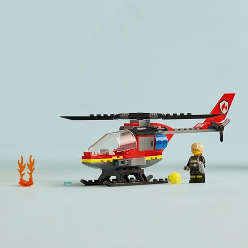 Image of LEGO City Fire Rescue Helicopter Toy with Pilot Minifigure 60411