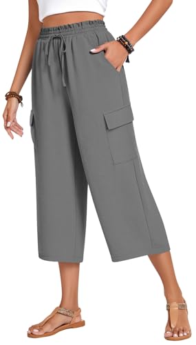 Amazon.com: Anyhold Womens 3/4 Pants Loose Fit High Waisted Wide