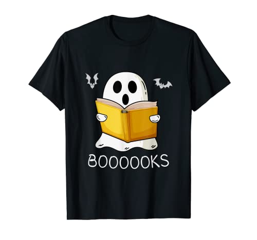 Funny halloween ghost reading books librarian halloween maglietta