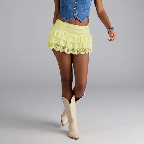 Women Y2k Lace Mini Skirt See Through Mesh Floral Short Skirts Ruffle Layered Pleated A Line Skirt Streetwear3