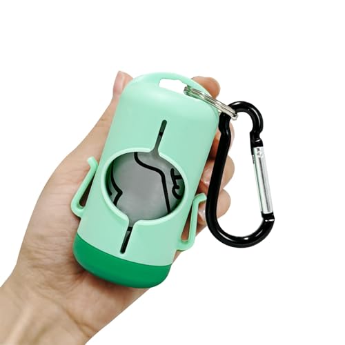 Image of Dog Poop Bag Holder with Leash Clip, Adjustable Strap & 2-Side Hooks for Used Dog Waste Bags (Light Green)