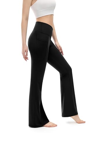 Trryln Women's Flare Yoga Pants Crossover Flare Leggings Tummy Control High Waisted Casual Bootcut Pants with Pockets 32