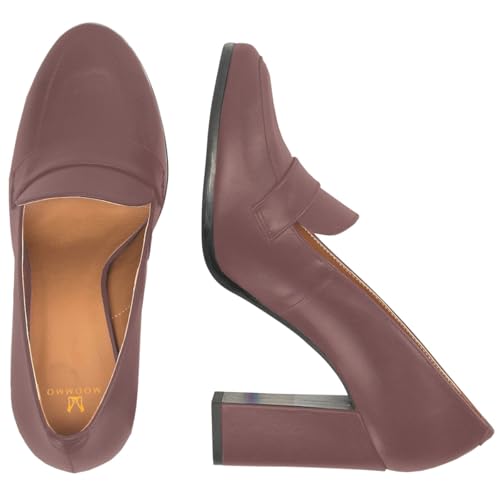 Image of MOOMMO Women Chunky Block Heel Pumps Round Closed Toe Slip On Oxford Loafers Shoes High Heels Snakeskin Work Pump Suede Loafer for Office Ladies Classic Formal Business Professional 4-13 M US