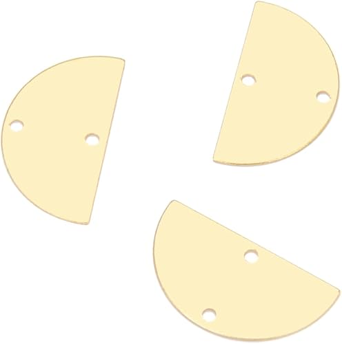 Adabele - 50 piezas de latón crudo semicírculo semicírculo geométrico componente hallazgos de 0.827 in, conector de 2 agujeros, no chapadorecubierto