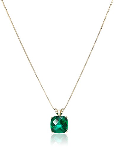 Amazon Collection 14k Gold Cushion Checkerboard Cut Gemstone Pendant Necklace (8mm)