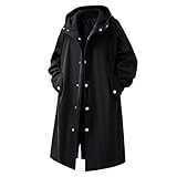 Men’s Long Trench Coat With Hood Winter Fleece Lined Casual Fashion Jackets Outdoor Hiking Windbreaker For (Black, L)
