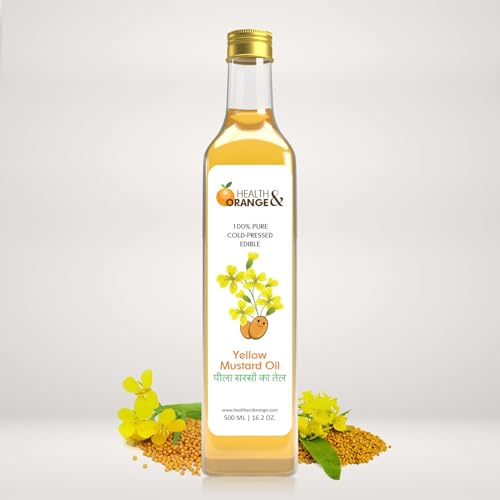 Image of Health and Orange H&O Yellow Mustard Oil-100% Pure Cold Pressed Edible Peeli Sarson Ka Tel-500 Ml Glass Bottle