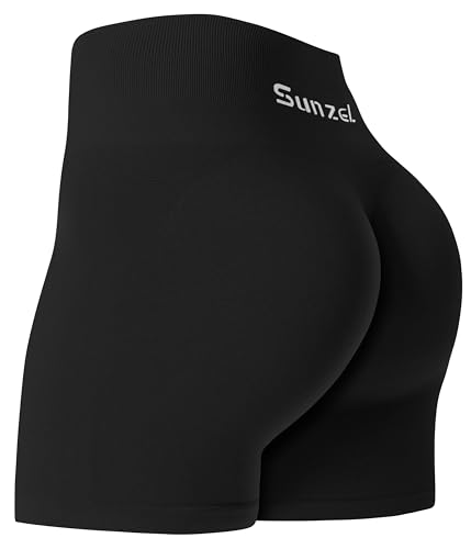 Sunzel Workout Biker Shorts Women Scrunch Butt Lifting Seamless Shorts High Waist Stretch Booty Short for Gym Yoga Running, Black50 Small