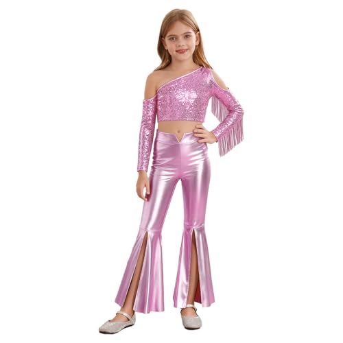 Ensemble pantalon évasé top hip-hop fille vêtements danse jazz latin rose 11-12 ans