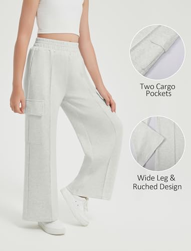 EXARUS Girls Sweatpants Wide Leg Baggy Teen Sweat Pants Cargo/Side Striped/Crossover V Waist Casual with Pockets 6-14Y3