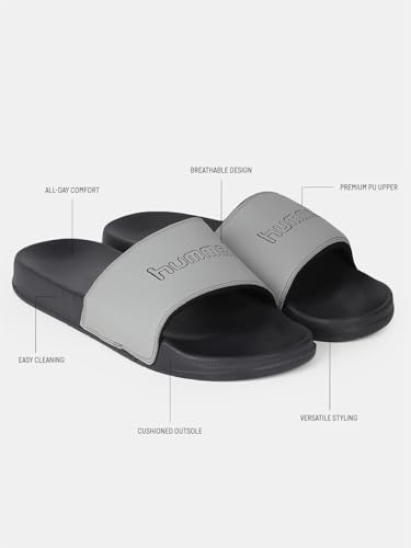 Image of hummel CHUNK MEN SLIDERS Comfortable Cushioned Sole Arch Support Durable Lightweight Flexible Trendy Style Flip flops and Slippers Slides for Men Daily use Chappal