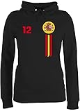 Fussball WM 2022 Fanartikel - 12. Mann Spanien Emblem - S - Schwarz - Geschenk - JH001F - Damen Hoodie und Kapuzenpullover für Frauen
