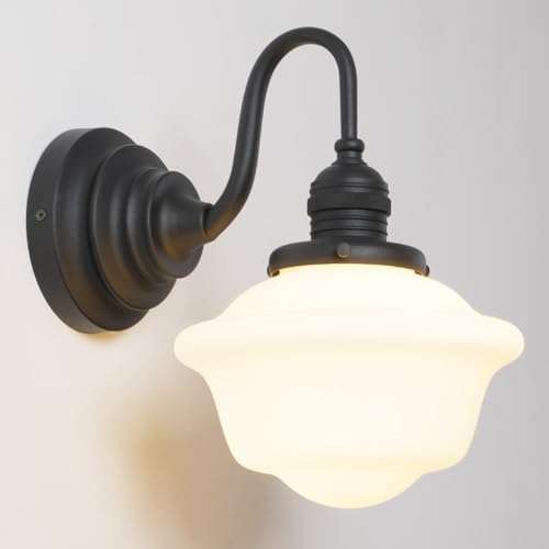 Image of Vintage Wall Sconce Black Milk Glass Bathroom Vanity Light
