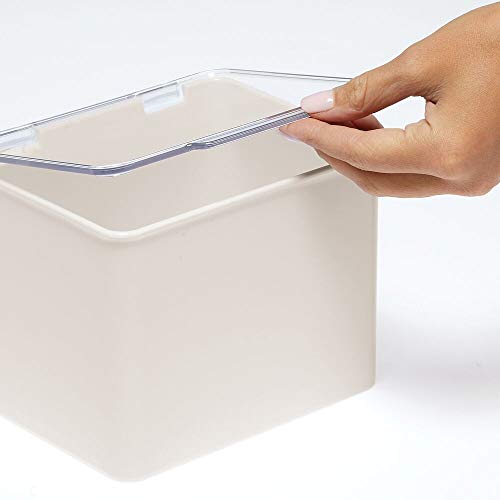 mDesign Bathroom Plastic Stackable Household Storage Container with Lid - Organizer for Entryway, Closet, Kitchen, Bathroom, Garage Kid's Room, Craft Room - 4 Pack - Cream/Clear