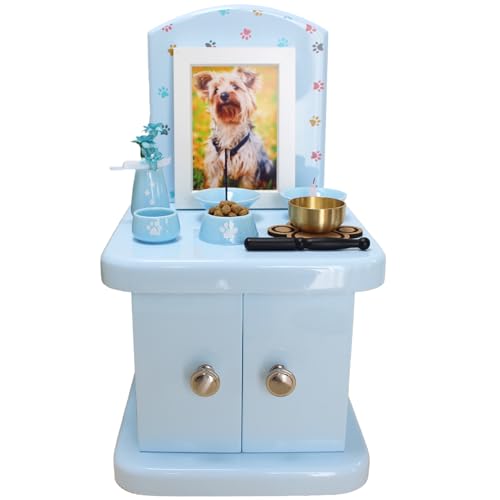 ペット仏壇 仏具 セット キャビネット型 犬 猫 かわいい パステルカラー ブルー 4寸対応 肉球刻印入り 仏具8点 肉球 おりんセット ペット供養 メモリアル UV肉球デザイン 選べる仏具カラー (ブルー)