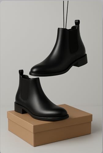 Image of Men's Leather Chelsea Boots | Ankle Boots with Textured Finish Formal & Smart Casual Boots | Comfortable Fit, Trendy, Stylish Boots | Leather Boots for Office /Fashionable
