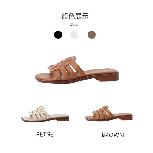 Women's Vintage Leather Flat Open Toe Slip-On Roman Slippers，Outdoor Comfortable Slingback Sandals3