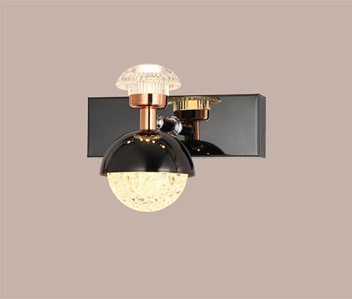 Image of swanart Modern Rose Gold and Black Crystal Wall Sconce - LED Wall Light with Dual Shade Design, Energy Efficient, Ideal for Living Room, Bedroom, and Hallway Decor