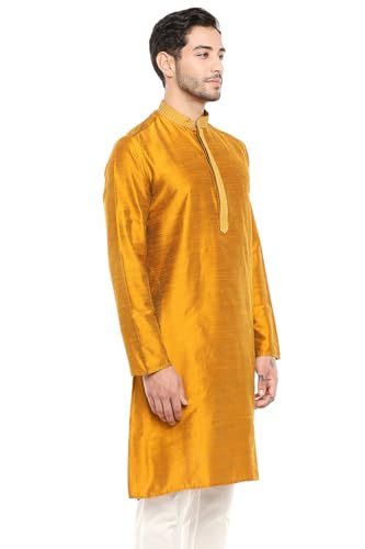 In-Sattva Men's Indian Embroidered Banded Collar and Placket Long Kurta Tunic2