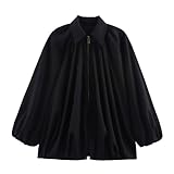 Zipper Closure Exaggerated batwing sleeves · Structured lapel collar · Modern puffed silhouette · Minimalist pleated details Casual lapel collar batwing sleeve puffed bomber jacket with pleated design, easy to pair with lace camisoles, t-shirts, crop...