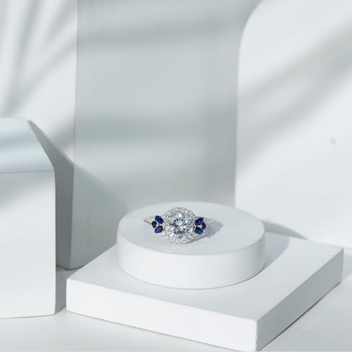 Certified Moissanite Designer Engagement Ring In Silver, D-Vs1 Quality, Moissanite Sapphire Halo Ring - Ideal For Gift3