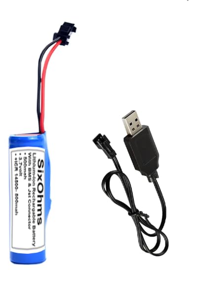 Image of 3.7V 500mAh Rechargeable Battery with SM-2P USB Charger Cable | Lithium Battery Pack for RC Cars, Remote Control Toys, Robot Kits & DIY Projects