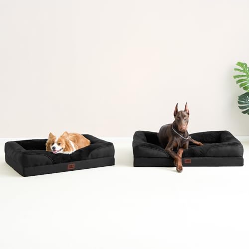 EHEYCIGA Orthopädisches Hundebett Grosse Hunde, 106.5x76x18.5cm, Memory Foam Waschbar und Wasserdicht Hundekorb mit 4 Rändern, Hundesofa Hundecouch rutschfest, Schwarz