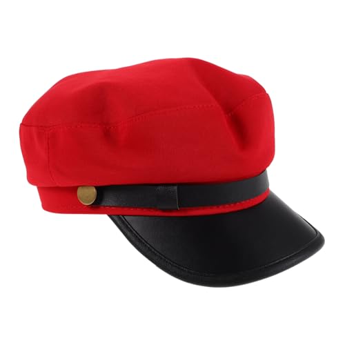 BESTYASH Chauffeur Hat for Men and Women Vintage Newsboy Cap Unisex Beret for Spring and Summer British Style Flat Top Cap for Taxi Drivers and Daily Wear Red