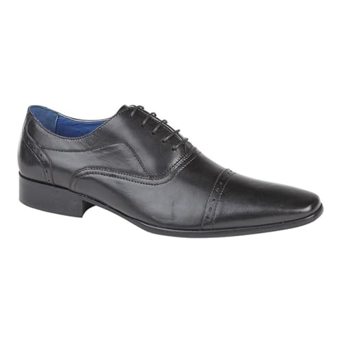 Roamers Mens Zwart Lederen Pleat Cap Oxford Smart Schoenen - Zwart Leer, Mens UK 7/EU 41