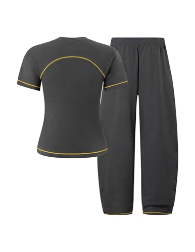Aelfric Eden Cloud Slim Sweat Set 2 Piece Sets for Women Summer Short Sleeve Tops High Waist Baggy Barrel Pants Tracksuit Sets Dark Grey 3X-Large — view 5