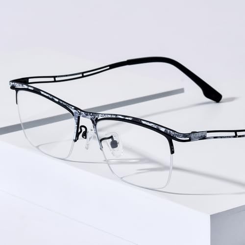 Image of FONEX Colorful Pure Titanium Glasses Frame Men Semi Rimless Square Eyeglasses Eyewear