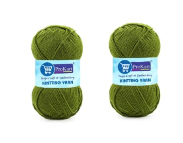 Image of ProKart Premium Woolen 4 ply Hand Knitting Wool Yarn | Fine Weight Knitted and Crocheted Soft Yarn for Sweater, Scarf, Hat, Baby Clothes, Baby Sports, Purse, Gift Bags & DIY Craft Accessories Projects (1 Ball /100 Gram Each) (Sap Green, 100gms x 2 Pack)