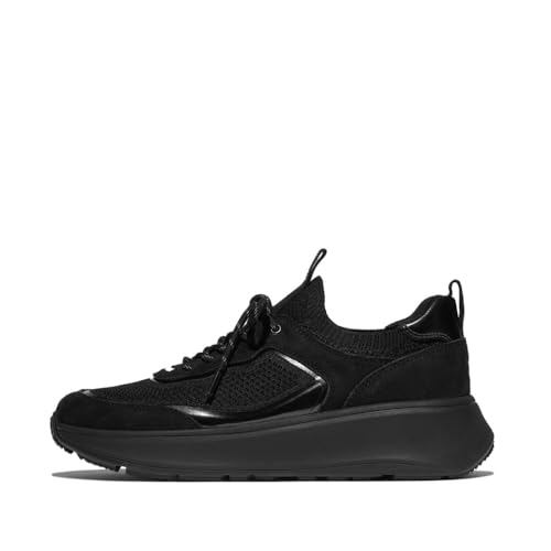 ytBbgtbvzyKiz F-MODE SUEDE/KNIT FLATFORM SLIP-ON LACED SNEAKERSfB[X Xj[J[ All Black 22.0 cm