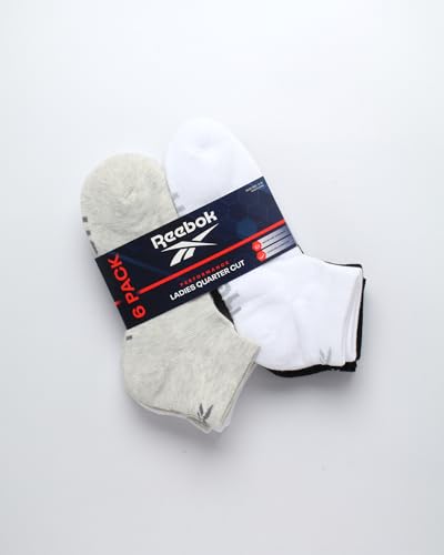 Image of Reebok Womens Quarter Socks Moisture Wicking Cushioned Ankle Socks, 6 Pack | Stretch Performance Fabric, Cushioned Heel & Toe, Secure Arch Support, Quarter Cut, Shoe Size 4-10