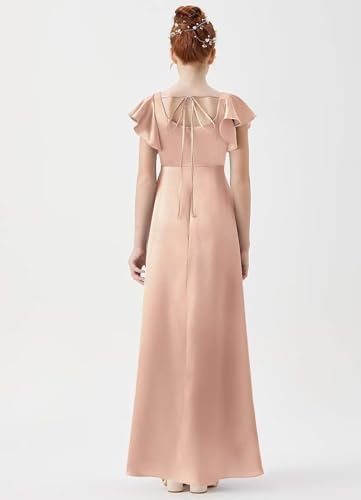 TIANMEI Satin Junior Bridesmaid Dresses with Slit Square Neck Flower Girl Dresses for Wedding2