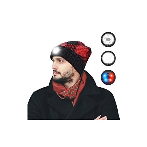 Neu 5 LED Mütze Kappe Strickmütze mit Licht Herren Damen Kappe Lampe Mütze Scheinwerfer USB Nachladbare Mütze Laufmütze Winter Warm Strickkappe für Jogger,Camping,Laufen, Blinkende und Warnungs Type Cover