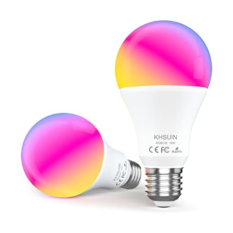 KHSUIN Bluetooth WiFi Smart Light Bulbs 150W Equivalent, 16W Dimmable 1600LM Smart Bulb Works with Alexa Google Home No Hub, E26 A19 LED Alexa Light Bulb, 2 Pack 2700-6500K RGBCW Color Changing CRI>90 Cover