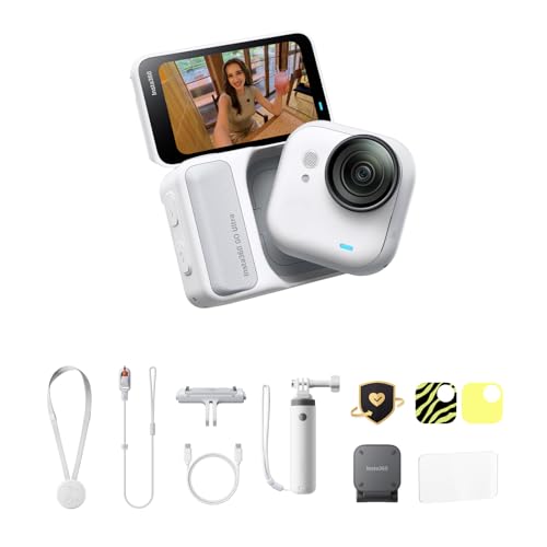 Image of Insta360 GO Ultra Lifestyle Bundle - Small 4K Vlogging Camera, Hands-Free, POV Cam, 1 /1.28 inch Sensor, 53g Lightweight, 156 FOV, 200 Min Battery Life, Care, Magnetic Wearable Action Camera for Sports