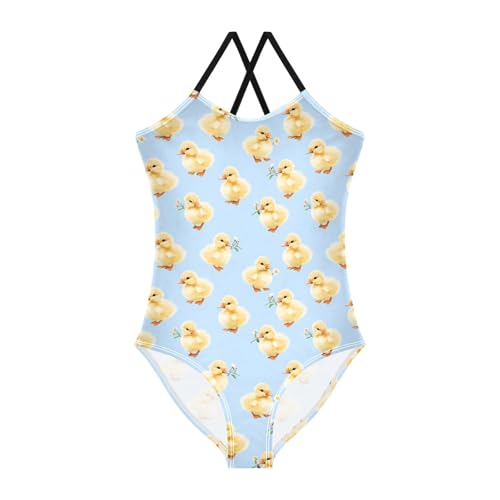 senya Girls Swimsuits One-Piece Swimwear Tie Bathing Suit Beach Summer Round Neck 5-6T Yellow Duck Daisy Pattern