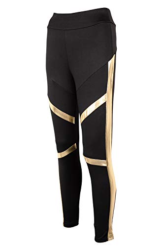 HAHASOLE Gold Stripes Patchwork High Waist Leggings Tummy Control Seamless Hip Lifting Fold