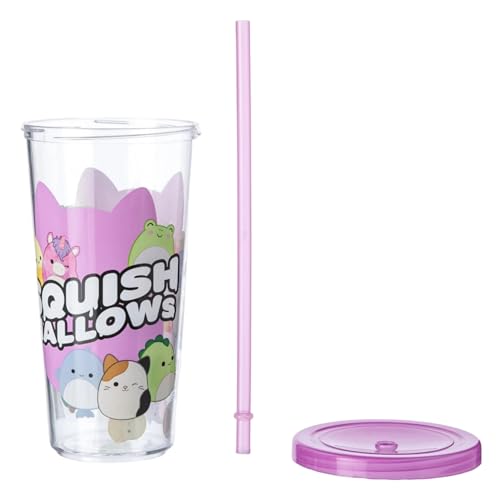 Squishmallows Doodle Soda Cup and Sticker Set - 600 ml Reusable Tumbler with Removable Straw, White, 9.5 cm (W) x 23 cm (H) - Image 2
