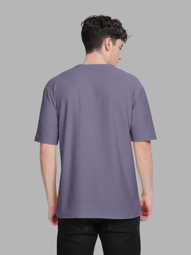 Image of BULLMER Trendy Textured Half Sleeve Oversized Hexagon Waffle Crew Neck Tshirt for Men-Pack of 2