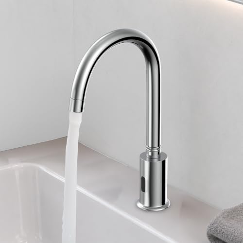Image of RN Automatic Touchless Sensor Faucet for Wash Basin, Motion Sensor Bathroom Sink Tap, Hands-Free Smart Faucet with Chrome Finish, Water Saving Kitchen & Bath Fixture (Swan Neck.3)