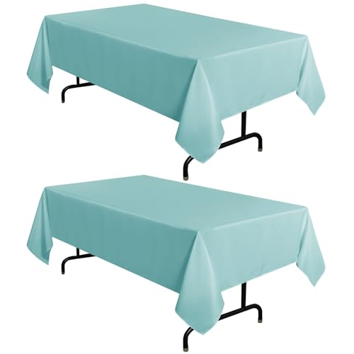 Image of sancua 2 Pack Turquoise Tablecloth 60 x 102 Inch, Rectangle Table Cloth for 6 Feet Tables - Stain and Wrinkle Resistant Washable Polyester Table Cover for Dining Tables, Buffet Parties and Camping