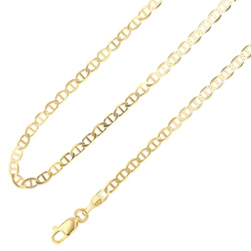 Ioka - 14K Yellow Solid Gold 3.4mm Flat Mariner Chain Necklace with Lobster Clasp2