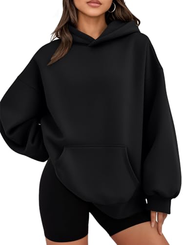 WYNNQUE Hoodies for Women Oversized Sweatshirts Fall Fashion Outfits 2025 Casual Sweaters Tops Fleece Plus Size Workout Comfy Winter Clothes Black M